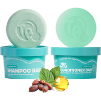 Tree Bottle Shampoo & Conditioner Bar Set Bundle - Peppermint Essential Oils & Biotin - 7.8Oz - Nourishing, Volumizing & Strengthening - Plastic-Free, Frizz Control