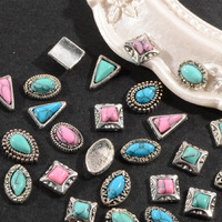 Baiyiyi 3D Mixed Pattern Vintage Alloy Charms, 30 Pcs Metal Retro Dripping Oil Marble Art Rhinestone Gems Jewels For Acrylic Nails Women Diy Decorations Craft Supplies