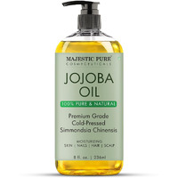 Majestic Pure Jojoba Oil | 100% Pure Jojoba Oil For Skin, Hair, Scalp, Nails, Face | Cold Pressed & Hexane Free | Hair & Body Oil | 8 Fl Oz