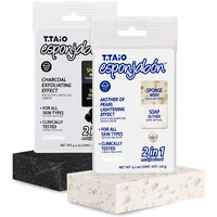 T.Taio Esponjabon Mother Of Pearl And Charcoal Soap Sponges - Shower Scrubbers That Remove Oil And Dirt - Sponges To Scrub Foot, Elbow And Face - Bathroom Accessories - Fresh Scent (2-Pack)