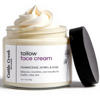 Cattle Creek Tallow Face Moisturizer - Whipped Beef Tallow For Face With Sweet Almond, Myrrh, Frankincense & Rose Oils - Grass-Fed Beef Tallow For Face Care, Hydration, Anti-Aging & Sensitive Skin
