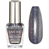 Saviland Holographic Black Nail Polish: Metallic Glitter Fingernail Polish Holographic Laser Plant-Base Castor Oil Quick Dry Nail Polish Easy Use Remove Chrome Halo Nail Polish Beginner Diy Nail Tech