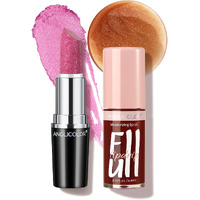 Anglicolor 2Pc Lip Oil And Metallic Glitter Pink Lipstick,Natural Lip Plumper,Fruit Flavoured Lip Oil,For Dry Lip's Moisturizing Hydrating,Vegan & Cruelty-Free (06 Gaia+15)