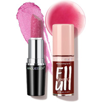 Anglicolor 2Pc Lip Oil And Metallic Glitter Pink Lipstick,Natural Lip Plumper,Fruit Flavoured Lip Oil,For Dry Lip's Moisturizing Hydrating,Vegan & Cruelty-Free (02 Pandora+15)