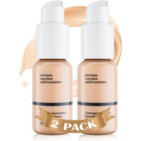 Matte Liquid Foundation Full Coverage - Flawless & Lightweight Matte Oil Control Cream Foundation Makeup Create Flawless Face Makeup For All Skin Types (2 Pack #102 Nude)
