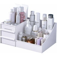 Makeup Desk Organizer With Drawers, Countertop Organizer For Cosmetics, Vanity Holder For Lipstick, Brushes, Lotions, Eyeshadow, Nail Polish And Jewelry (White)