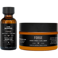 Live Bearded Beard Oil And Butter Grooming Kit - Made In The Usa - All-Natural Ingredients With Shea, Argan, Jojoba - Growth Support | Forge Scent - Hinoki Cypress, Clove, Amber