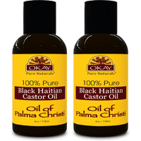 Okay Pure Naturals Black Haitian Castor Oil - Castor Oil For Hair Growth For Men & Women, Moisture For Skin, Scalp, Eyelashes, Eyebrows - 4 Oz Glass Bottle (Pack Of 2)