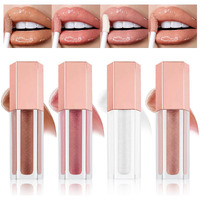 4Pcs Glimmer Lustrous Lipgloss Makeup Kit, Hydrating Shimmer Bling Lip Oil, High Shine Finish Non Sticky Lip Makeup, Long Wearing Peach Scent Natural Lip Stick Gloss Set
