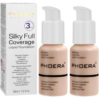 Hilareco Phoer Foundation, 2Pcs- 101- Porcelain, Full Coverage Concealer, Matte Liquid Foundation, Oil-Control, Whitening, Refreshing Moisturizing, Cruelty-Free, Vegan, 30Ml