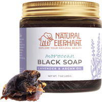 Natural Elephant Moroccan Black Soap 7Oz Traditional Hammam Beldi Soap 100% Natural For Exfoliating And Cleansing (Lavender And Argan Essential Oil 200G (7Oz))