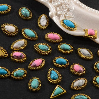 Baiyiyi 3D Mixed Pattern Vintage Alloy Nail Charms,30 Pcs Metal Retro Dripping Oil Marble Nail Art Rhinestone Nail Gems Nail Jewels For Acrylic Nails Women Diy Nail Decorations Craft Supplies