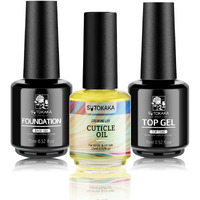 Sutokaka 3Pcs 15Ml Base Top Coat Set With Cuticle Oil Soak-Off Uv Cured Glossy Top Gel Base Coat No Wipe Combination Fast Air Dry Nail Care Nutritive Oil For Manicure Pedicure Nail Supplies