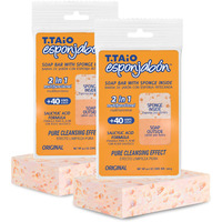 T.Taio Esponjabon Pore-Cleansing Soap Sponge - Cleansing Shower Scrubber - Cleaning Bath Wash Scrub - Oil Removal - Massage & Lather Foot, Elbow, & Face - Bathroom Accessories (2-Pack)