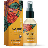 Badger Organic Castor Hair Oil For Thicker Fuller Looking Hair, 100% Organic Castor Oil For Hair Growth & Restoration, Red Clover & Peppermint, Deep Hydrating Hair Oil, 2 Fl Oz Glass Bottle