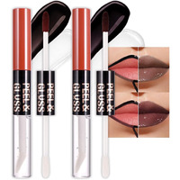 Juaazin 2Pcs Lip Stain Peel Off Lip Gloss Oil Dual-Ended Combo, Lips Liner Stain Peel Off Masque, Long Lasting & Waterproof, Transfer-Proof Lip Tint Stain With Lip Oil For All Skin Type 06#+07#