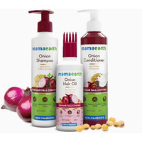 Mamaearth Onion Hair Care Kit - Hair Fall Control With 150Ml Onion Oil & Shampoo + Conditioner (250Ml Each) | Anti Hair Loss & Growth Formula | 3 Piece Set