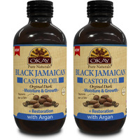 Okay Pure Naturals Black Jamaican Castor Oil With Argan Oil - Castor Oil For Hair Growth, Moisture For Skin, Face, Scalp, Eyelashes, Eyebrows, For Men & Women - 4 Fl Oz Glass Bottle (2 Pack)