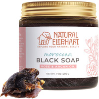 Natural Elephant Moroccan Black Soap 7Oz Traditional Hammam Beldi Soap 100% Natural For Exfoliating And Cleansing (Rose And Argan Essential Oil 200G (7Oz))