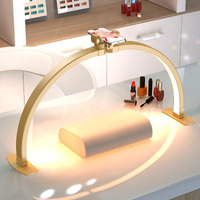Slyfte Professional Large Half Moon Light For Nail Desk With Phone Holder, Arch Light For Nail Techs For Manicure Table (Golden, Large)