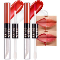 Juaazin 2Pcs Lip Stain Peel Off Lip Gloss Oil Dual-Ended Combo, Lips Liner Stain Peel Off Masque, Long Lasting & Waterproof, Transfer-Proof Lip Tint Stain With Lip Oil For All Skin Type 01#+04#