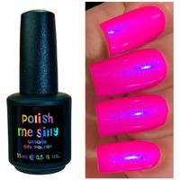 Polish Me Silly Uv Gel- Barbee On The Glow - Neon Pink Blue Neon Glow Pop Collection Multicolor Shifting: Mylar Oil Slick Indie Nail Polish