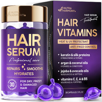 Hair Serum For Frizzy & Damaged Hair - Keratin Treatment With Argan, Silk Protein, Jojoba, Coconut & Avocado Oils - Hair Vitamins A, E, B5 - Anti-Frizz Moisturizing Oil Capsules - No Rinse, 30 Count