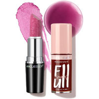 Anglicolor 2Pc Lip Oil And Metallic Glitter Pink Lipstick,Natural Lip Plumper,Fruit Flavoured Lip Oil,For Dry Lip's Moisturizing Hydrating,Vegan & Cruelty-Free (04 Medusa+15)
