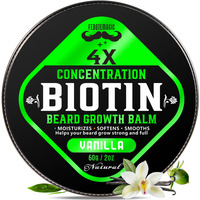 Biotin Beard Growth Balm For Men - Conditioning & Thickening Balm With Castor, Shea & Jojoba Oils - Non-Greasy, Softens & Nourishes For Fuller, Thicker Facial Hair - Vanilla Scent - 2 Oz