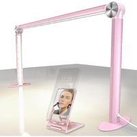 Stolas Half Moon Light For Nail Desk With Phone Holder, 14 Inch Height 3 Modes 3000K-6000K Dimmable Led Light, Desk Lamp For Nail Tech (Pink)