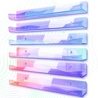 Ymvv Iridescent Acrylic Nail Polish Wall Racks,15"" Increased Width Clear Rainbow Wall Mounted Shelves Nail Polish Organizer,Sunglasses Essential Oil Storage Shelf Display 6 Pack