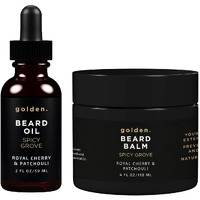 Golden Grooming Beard Oil & Balm Bundle For Men | Natural Growth Kit With Shea Butter | 4Oz Balm & 2Oz Oil | Spicy Grove