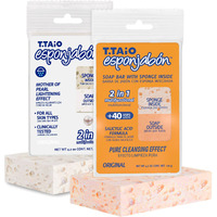 T.Taio Esponjabon Mother Of Pearl And Pore-Cleansing Soap Sponges - Shower Scrubbers That Remove Oil And Dirt - Sponges To Scrub Foot, Elbow, And Face - Bathroom Accessories - Fresh Scent (2-Pack)