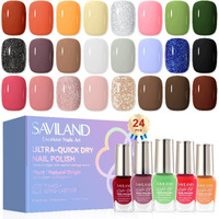 Saviland Color Artistry Nail Polish Set: Quick Dry 24 Colors Regular Nail Polish Kit Glitter Pink Red Brown Finger Bulk Fingernail Polish Set Non Gel Castor Oil Vitamin E Nail Lacquer Set Women Home