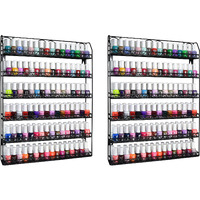 Amt 6 Tier Metal Nail Polish Racks For The Wall, Up To 192 Bottles, Clear Nail Polish Display | Essential Oils Organizer | Holds Up To 192 Bottles. (Black - 2 Pack)