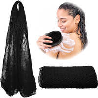 Adeton African Net Sponge, Authentic, With Knots, Exfoliating Bath Wash Cloth, Real Sapo, Black Owned, Long Sponge, Body Exfoliator, Shower Accessories, Back Foot Scalp Scrub Dead Skin Remover (Black)