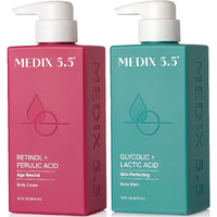 Medix 5.5 Exfoliating Aha Glycolic Acid Face & Body Wash Cleanser + Retinol Moisturizing Body Cream Lotion Skin Care 2Pc Set | Alpha Hydroxy Acid & Lactic Acid Foaming Face Wash, 2-Pc