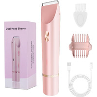 2-In-1 Bikini Trimmer For Women, Bikini Shaver With Dual Heads, Painless Body And Facial Hair Removal, Rechargeable Cordless Electric Razors For Face Chin Pubic Underarm Legs, Ipx7 Waterproof, Pink