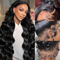 Abijale 360 Lace Front Wigs Human Hair 220% Density Hidden Straps Body Wave Hd Lace Front Wigs With Drawstring 360 Full Lace Wigs Brazilian Virgin Human Hair Wig For Women Natural Black 32Inch
