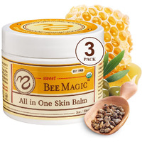 Sweet Bee Naturals - Organic Certified All-In-One Balm & Ointment For Face & Body, Multipurpose Moisturizer For Dryness, & Irritation, Bee Magic Skin Care Essentials - 3 Jars (2Oz Each, 6Oz Total)