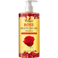 Yoken Multi-Used Body Oil For Skin,Face,Hair And Nails,Multi Purpose Organic Oil With Rose Petals,Vitamin E & Almond Oil Nourishing & Hydrating,Body Oil For Moisture & Skin After Bath Oil,8 Fl Oz