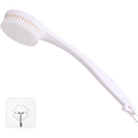 Rolizoe Bath Brush Long Handle For Shower, Soft Bristle Back Scrubber For Shower, Ergonomics Curved Long Handle Back Brush Exfoliating Body Scrubber With Hook And Lanyard-Cream White