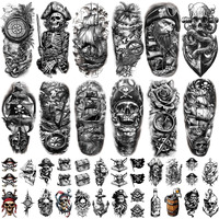 77 Sheets Pirate Skull Temporary Tattoo For Women Men, 17 Sheets Half Arm Large Flower Skeleton Octopus Fake Tattoos, 60 Sheets Anchor Clock Black Tiny For Adult Kids Body Tattoos Stickers Realistic