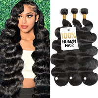 Olsmkis Body Wave Bundles Human Hair 22 24 26 Inch 3 Bundles Human Hair 300G 100% Unprocessed Brazilian Virgin Raw Hair Extensions Natural Black Weave Real Human Hair Bundles For Women
