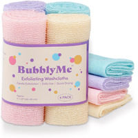 Bubblyme Korean Exfoliating Washcloths [4 Pack] - Daily Body Scrubber Towels For Shower, Back & Full-Body Use - Quick-Drying Bath Cloth For Glowing Skin