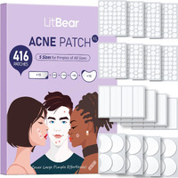 Litbear Large Pimple Patches, 5 Size 416 Count Big Acne Patches For Face, Chin, Forehead And Body, Zit Patches For Dots, Blemishes And Large Breakouts, Hydrocolloid Patch (Xl Strip, Contoured, Round)