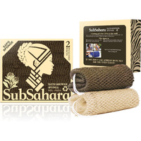 Subsahara Authentic African Net Sponge - 2 Pieces Exfoliating Scrubber For All Skin Types, Bath Sponge For Face & Body, Travel Portable, Durable, Gentle Exfoliation (Linen & Brown)