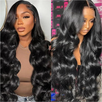 Beekerker 13X6 Body Wave Lace Front Wigs Human Hair Pre Plucked 200% Density Hd Transparent Lace Frontal Wigs Human Hair With Baby Hair Natural Black 36 Inch