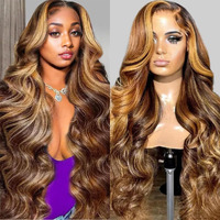 Sunelk 32 Inch Ombre Lace Front Wigs Human Hair Highlight Wig Human Hair 200% Density 4/27 Honey Blonde Body Wave Lace Front Wigs Human Hair Pre Plucked 13X6 Hd Lace Frontal Glueless Wig For Women