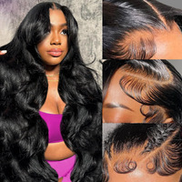 Wolfay 34 Inch 13X6 Hd Lace Front Wigs Human Hair Body Wave 13X6 Transparent Frontal Wigs Human Hair Pre Plucked Natural Hairline 180% Density Glueless Wig For Women Daily Party Natural Black